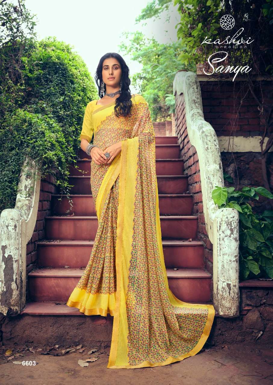 Lt Fabrics Kashvi Sanya Chiffon Printed With Fancy Lace Bord...