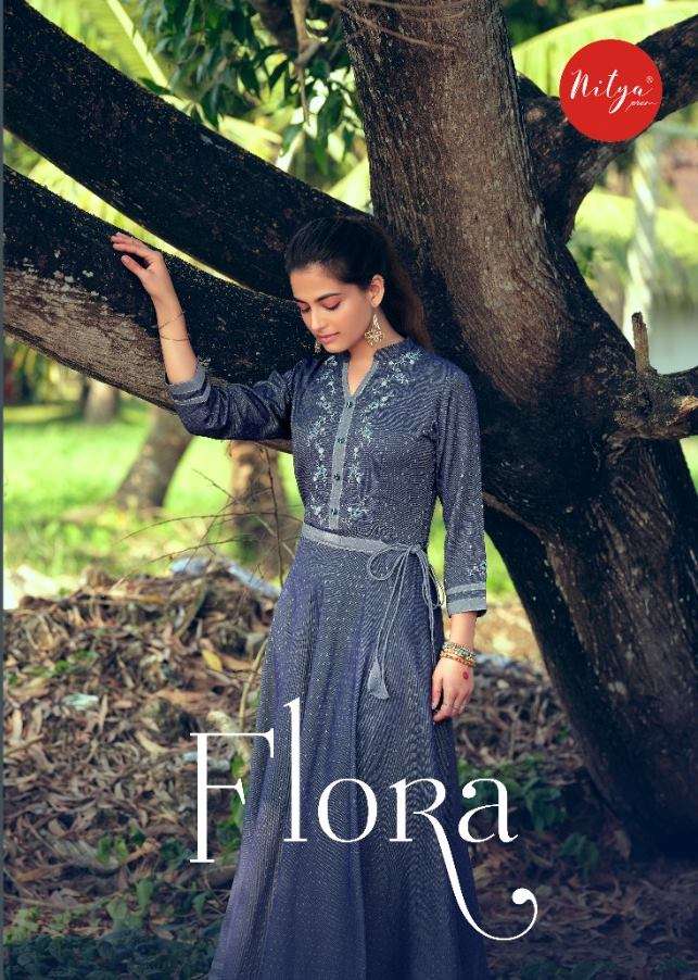 Lt Fabrics Nitya Flora Liquid Dooby With Work Kurtis Collect...
