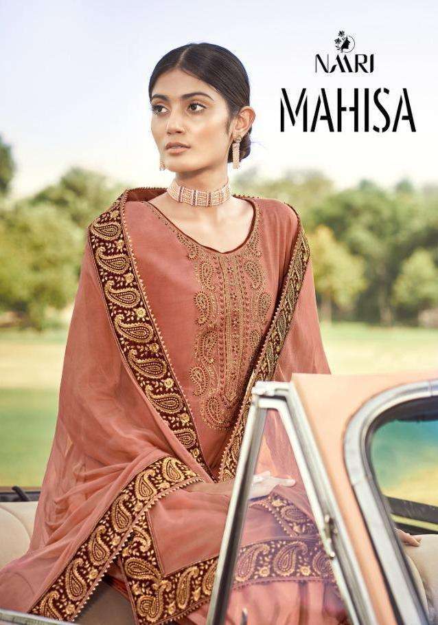 Naari Mahisa silk with Embroidery Work dress material Collec...
