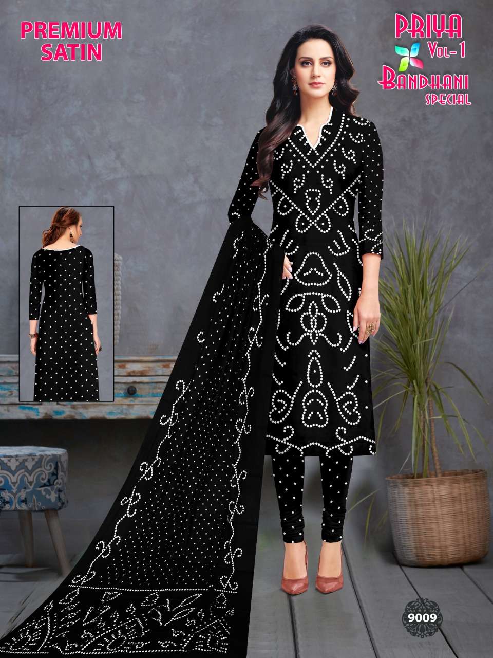 Neminath Priya Vol 1 Cotton Satin Bandhani Printed Dress Mat...