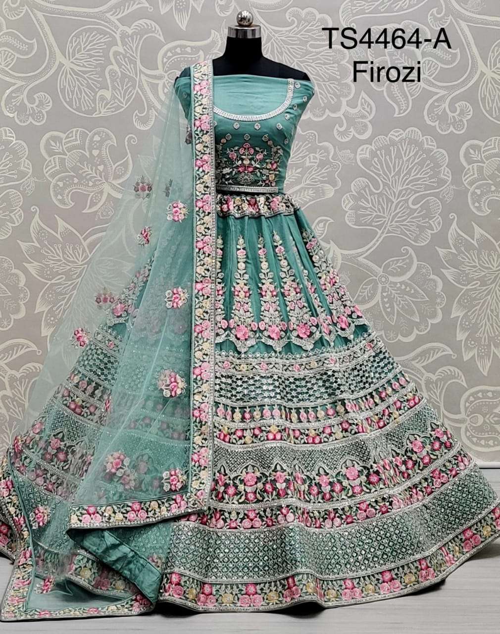 Outstanding Thread Embroidery And Zari Work Bridal Net Lehen...