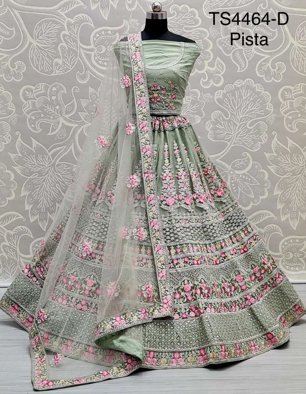 Outstanding Thread Embroidery And Zari Work Bridal Net Lehen...