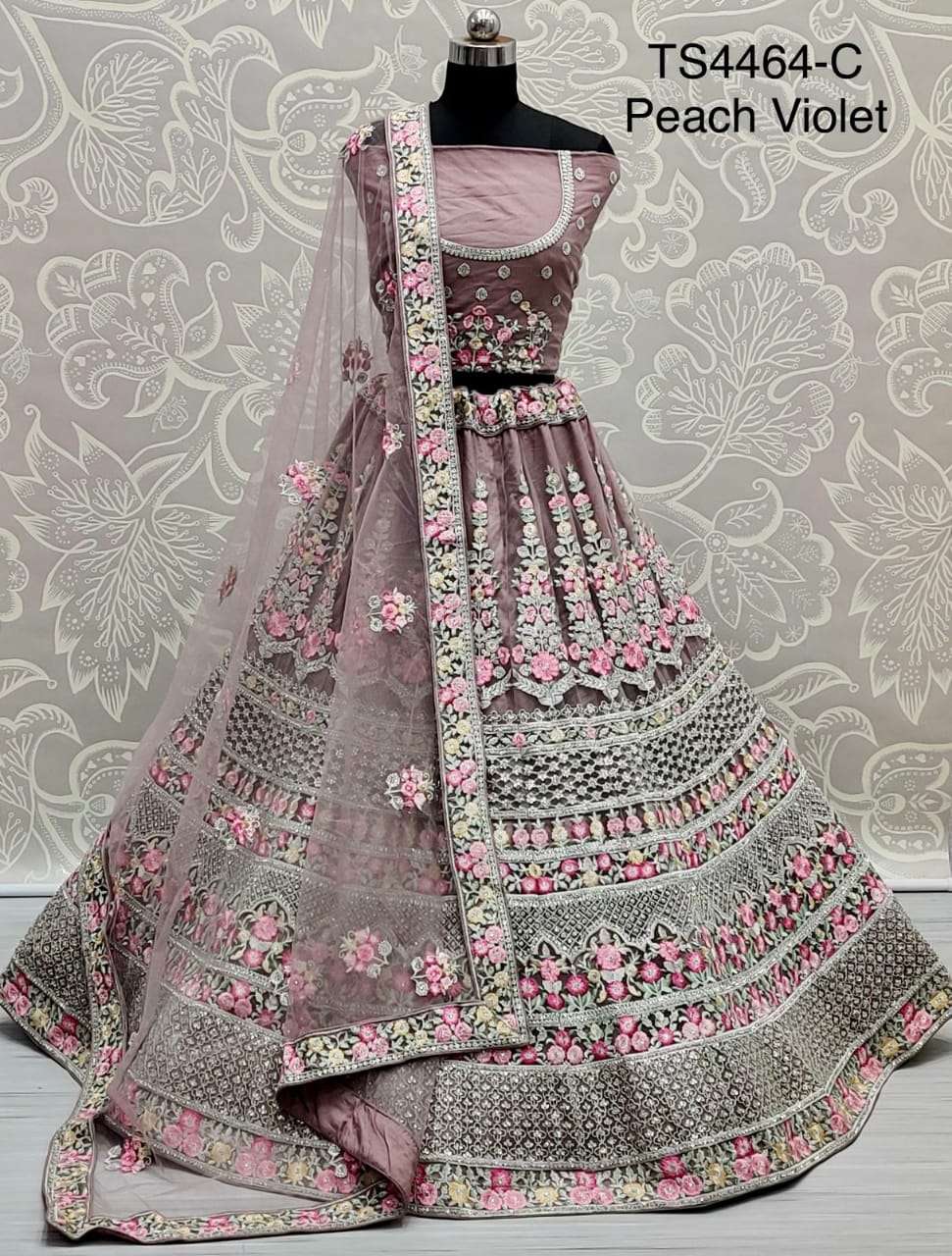 Outstanding thread embroidery and zari work bridal net Lehen...