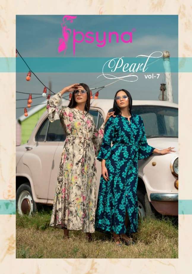 Psyna Pearl Vol 7 Rayon printed Long Gown Style Kurtis colle...