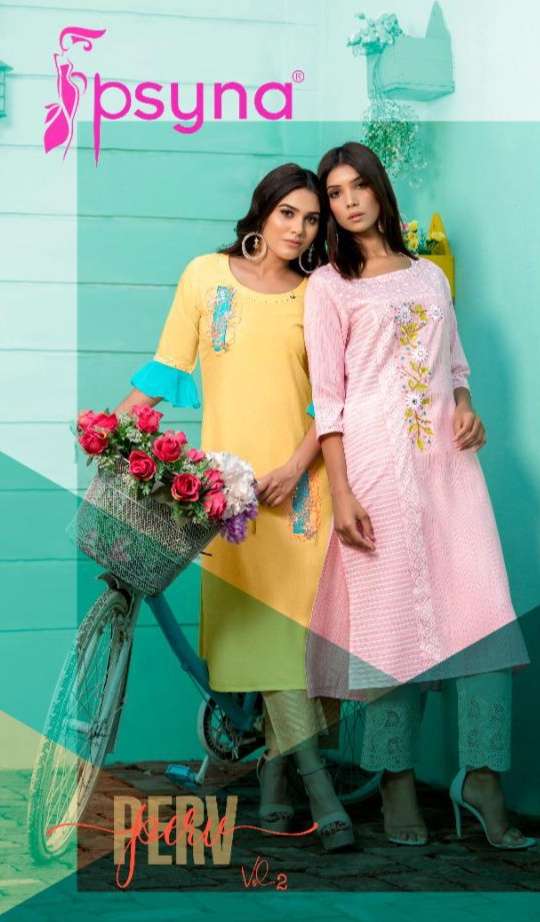 Psyna Perv Vol 2 Viscose With Fancy Work Kurtis collection