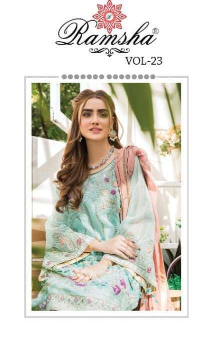 Ramsha Vol 23 Georgette With Embroidery Work Pakistani Suits...