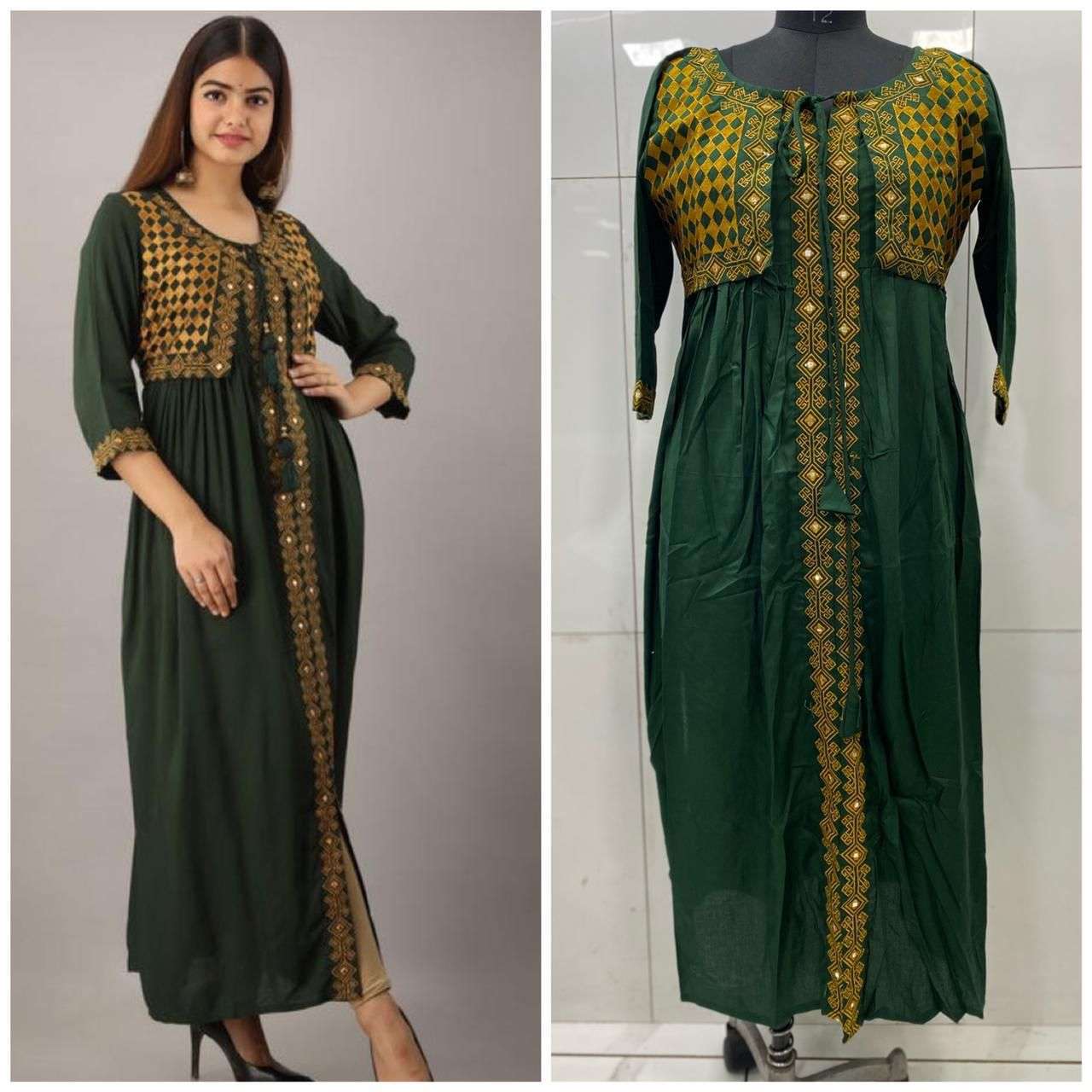 Rayon Cotton With Embroidery Mirror Wotk Kurti With Koti Col...