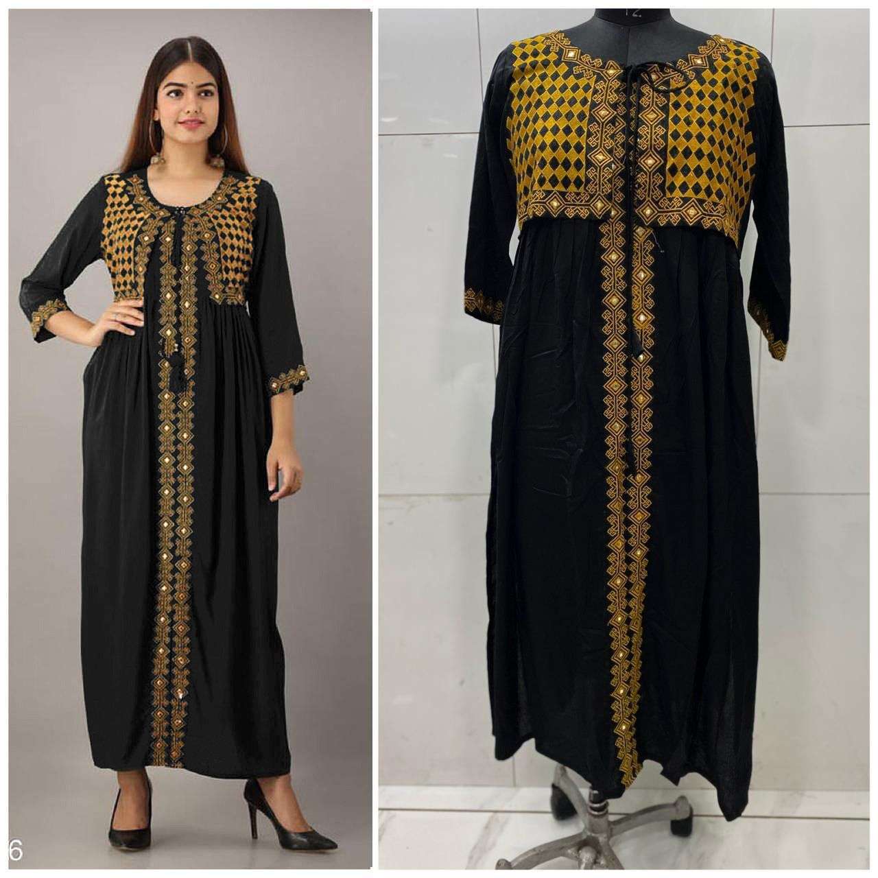 Rayon Cotton With Embroidery Mirror Wotk Kurti With Koti Col...