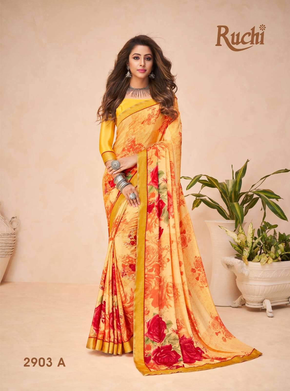 RUCHI GOLDEN TOUCH SATTIN CREPE WITH DIGITAL PRINT SAREE COL...