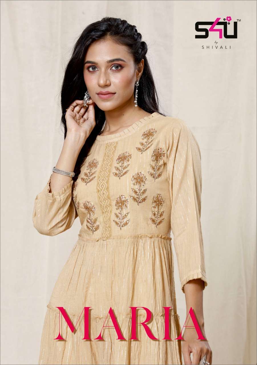 S4U Maria Rayon fancy Work Long anarkali Gown Kurti Collecti...