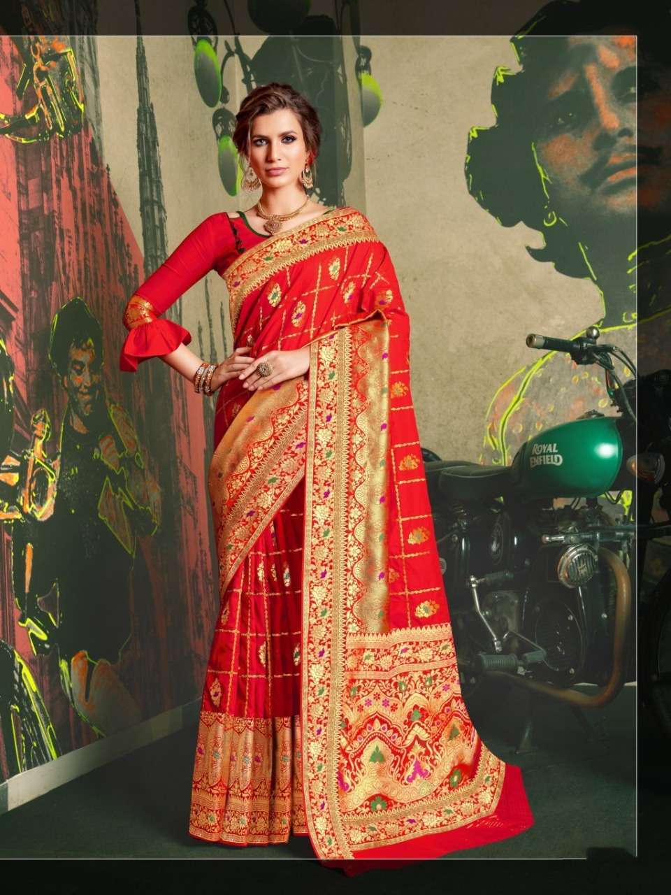 Sangam Prints Kaushalya Silk Jacquard Silk red Sarees Collec...