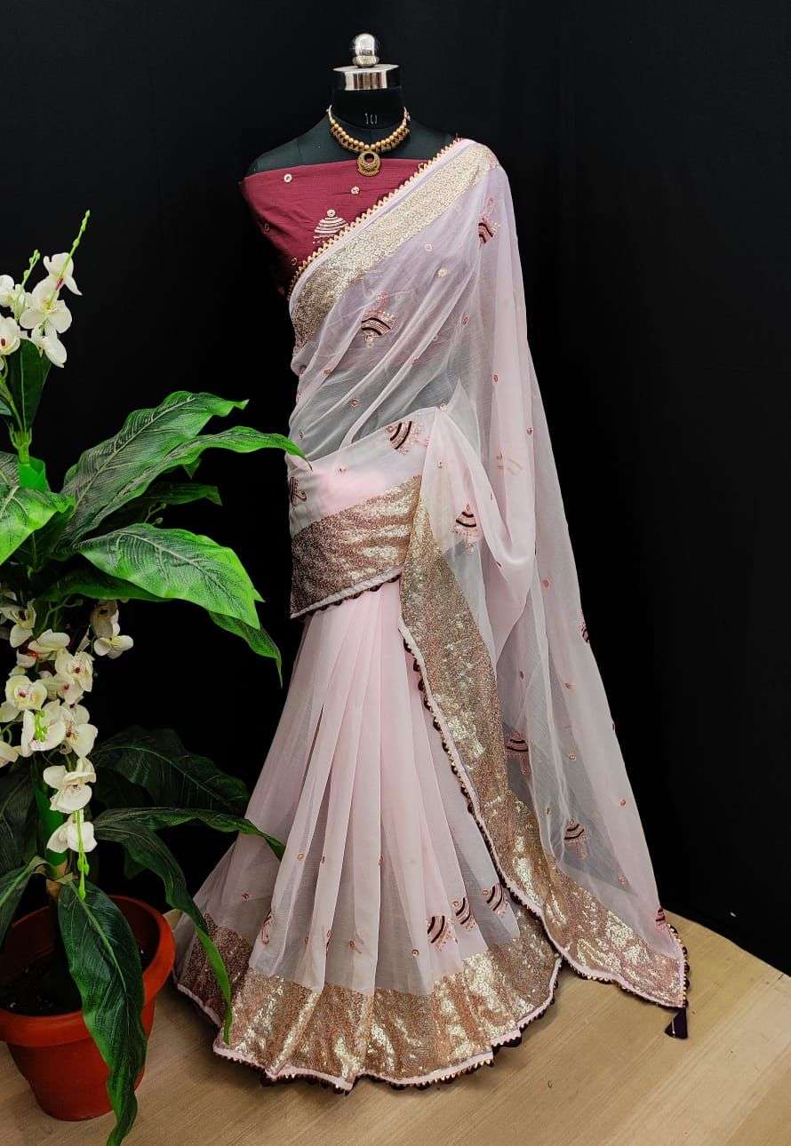 silk with multi sequnce work party wear saree collection 01