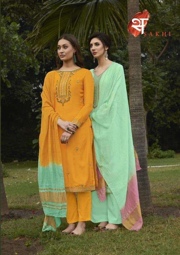 Swagat Sakhi Muslin With Embroidery Work Dress Material Coll...