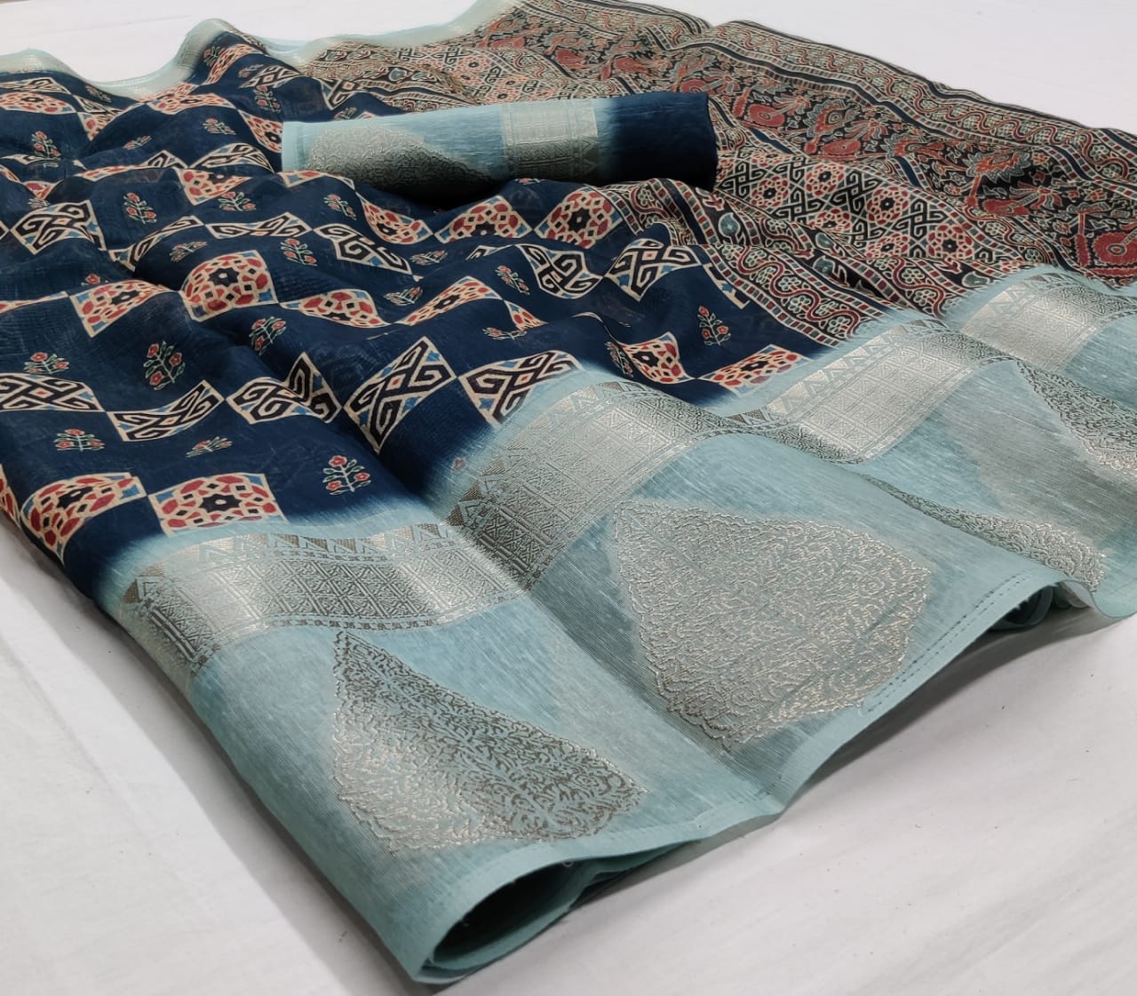 Mrunal Silk Designer Digital Printed Linen Silk With Jacquar...