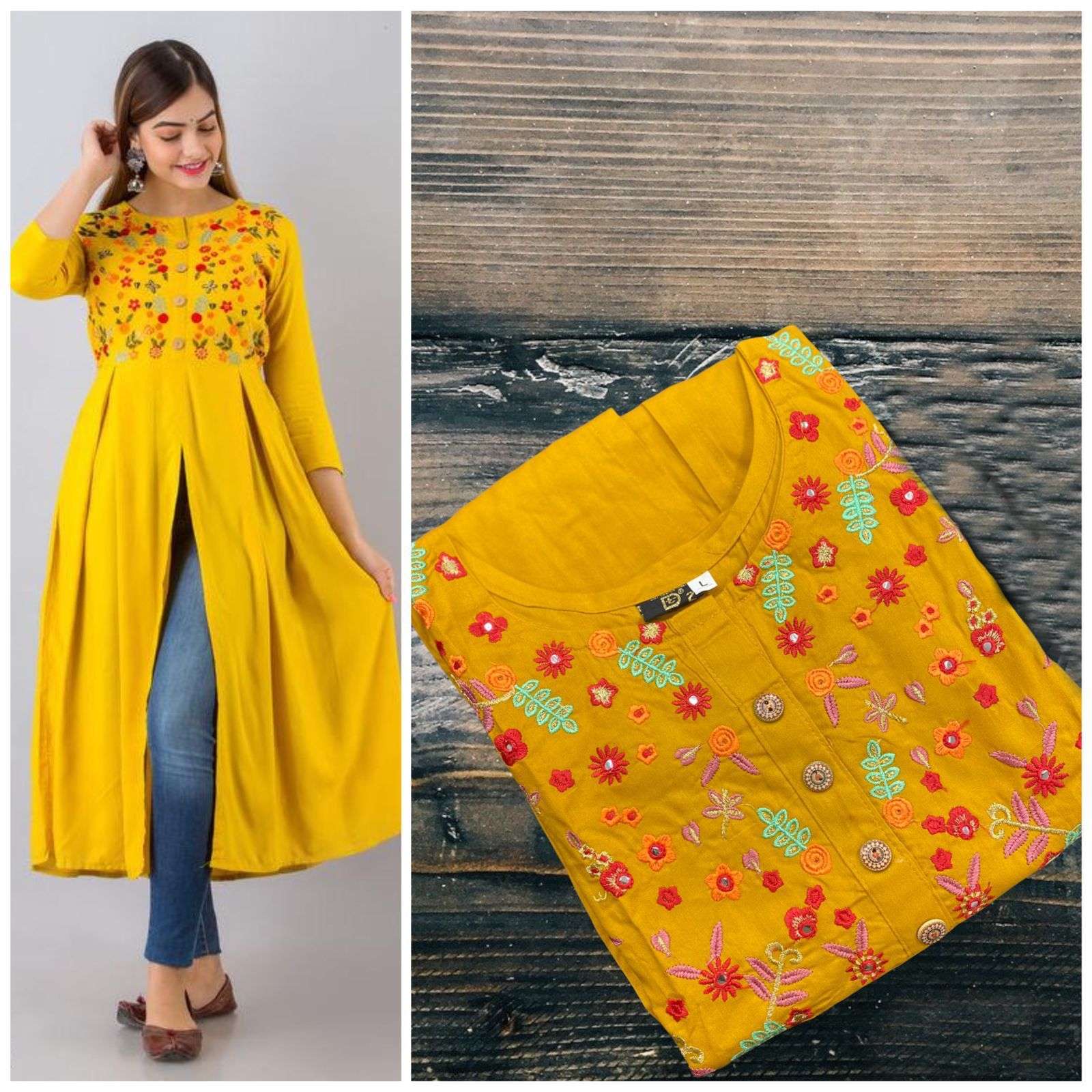 4 BUTTIN RAYON COTTON WITH EMBROIDERY WORK KURTI COLLECTION