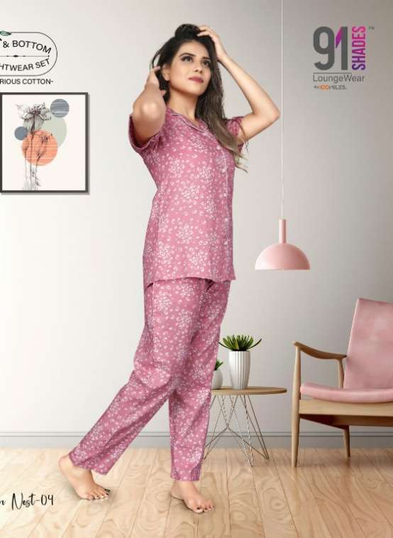 91Shades Silver Nest Pure cotton Printed night Wear collecti...
