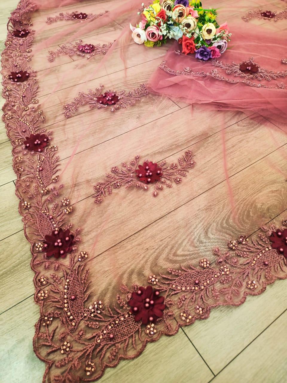 Df 4002 Soft Net With Fancy Embroidery Work With Diamond Wor...