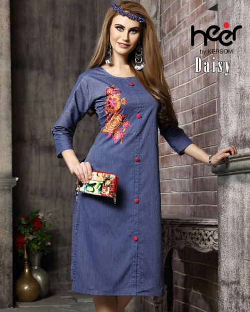  Heer Daisy Denim With Work Readymade Kurtis Collection At W...