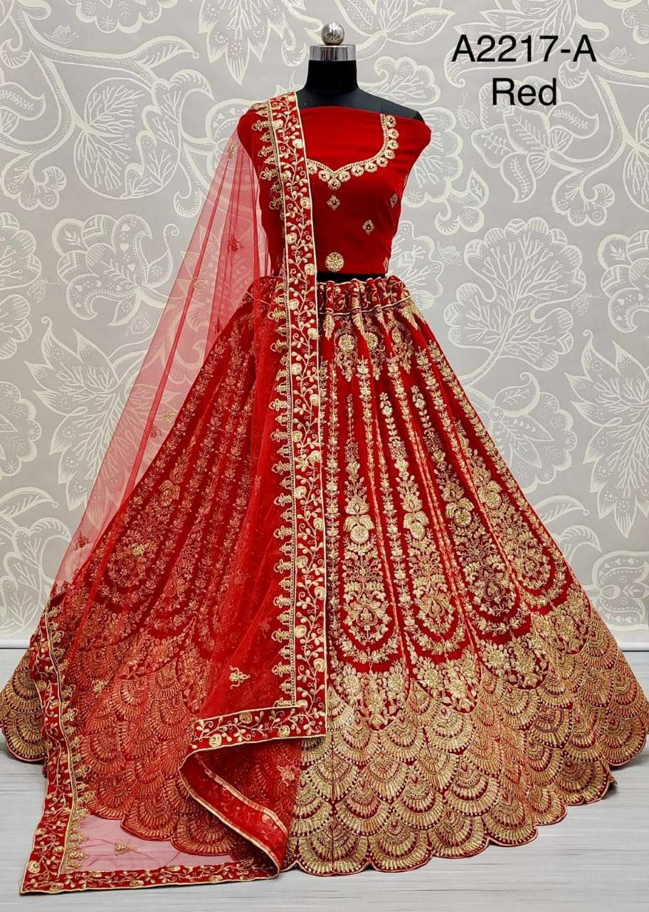 A2217 velvet with dori work designer bridal wear lehenga cho...