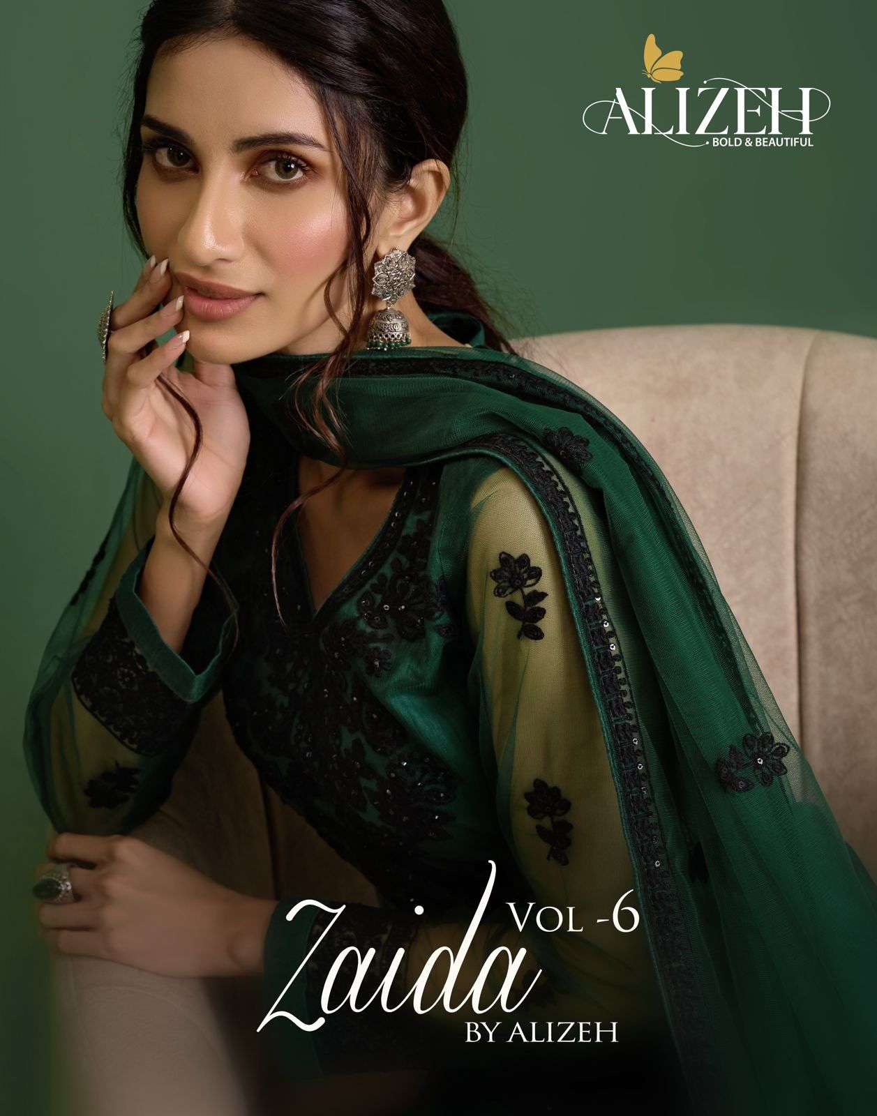 Alizeh Zaida Vol 6 net with Thread Embroidery Sequence Work ...