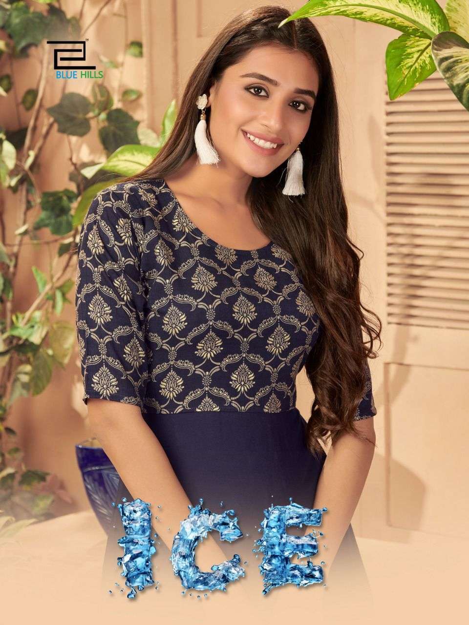 Blue Hills Ice Rayon print Long Gown Style Kurti Collection