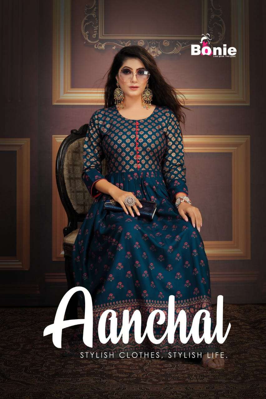 Bonie aanchal Heavy rayon Long Gown Style Kurtis Collection