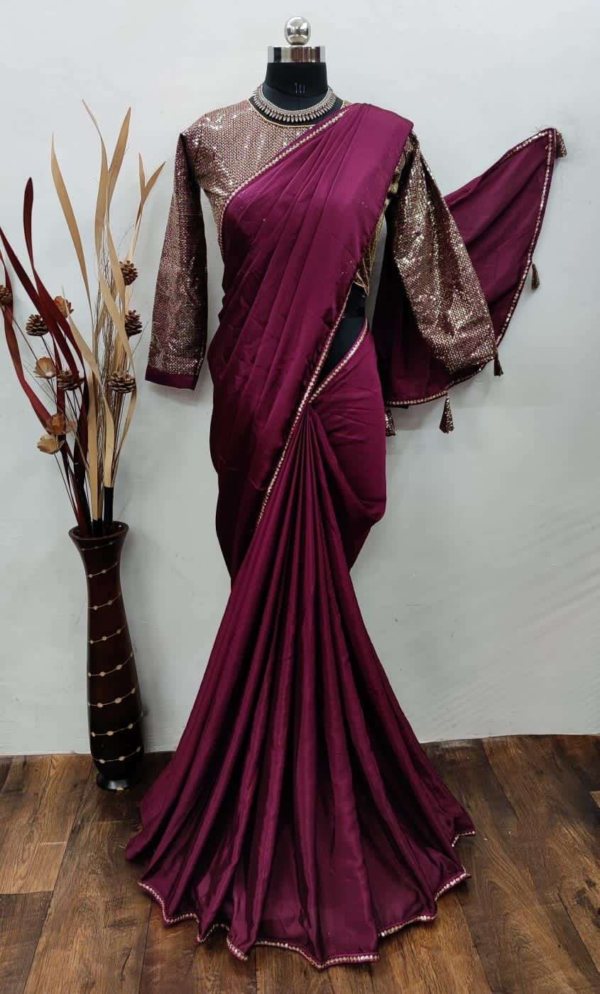 chinon silk with siplr border party wear saree colleciton 01