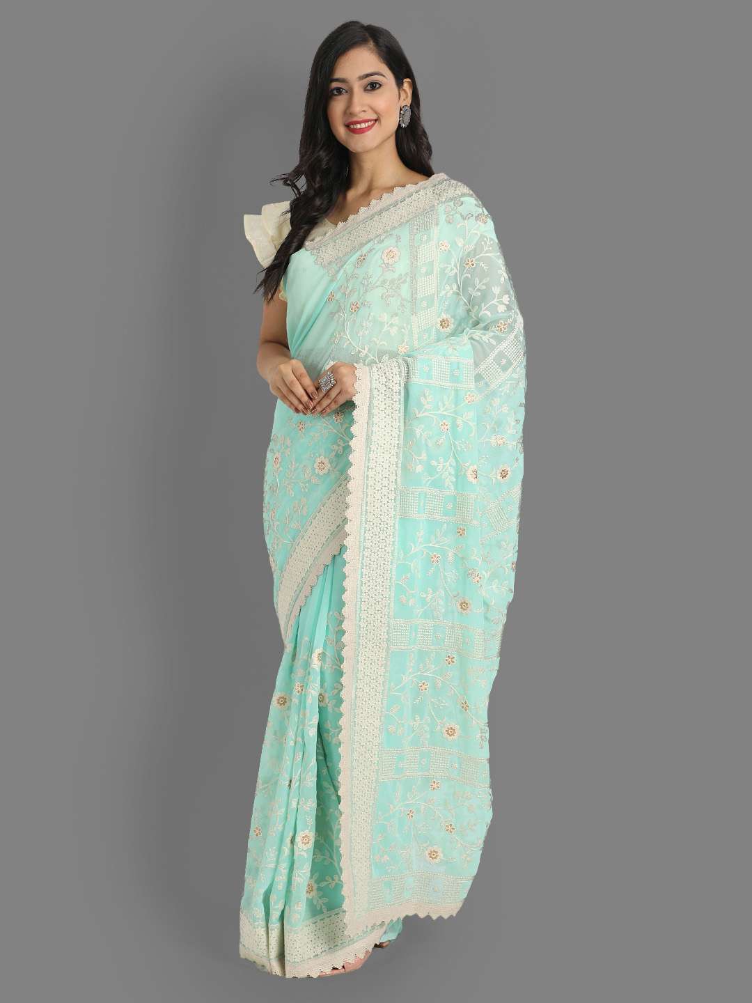 FAUX GEORGETTE LATEST PARTY WEAR RICH LOOK SAREE AT WHOLESAL...