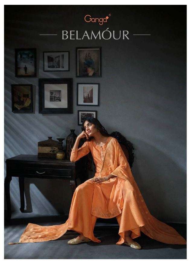 Ganga Belamour Silk Solid with Embroidery Hand Work Salwar K...