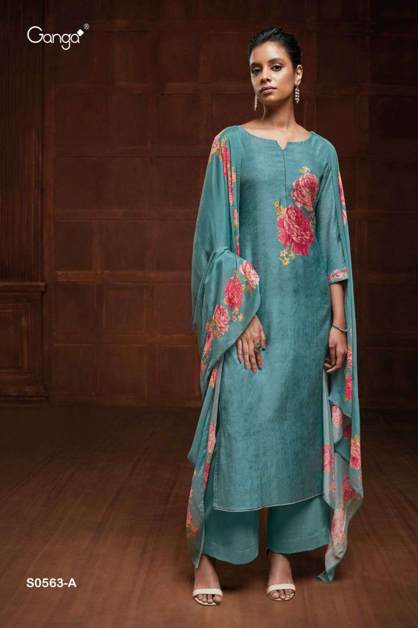 Ganga Eveleen 563 Series Bemberg Silk with Hand Work Dress M...