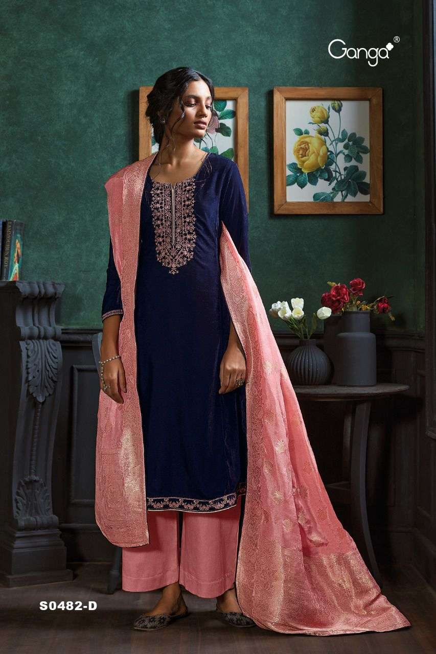 Ganga Lyla 482 Series velvet with embroidery work salwar kam...