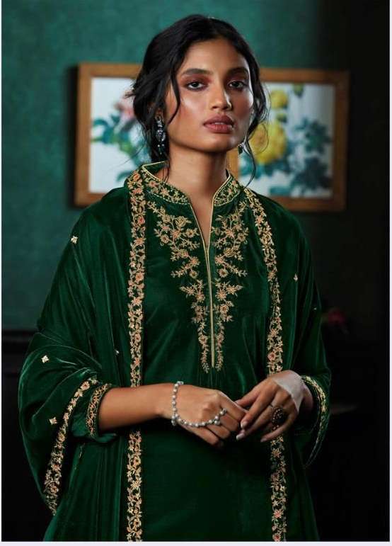 Ganga Qurb Velvet Solid With Embroidery Hand work Salwar Kam...