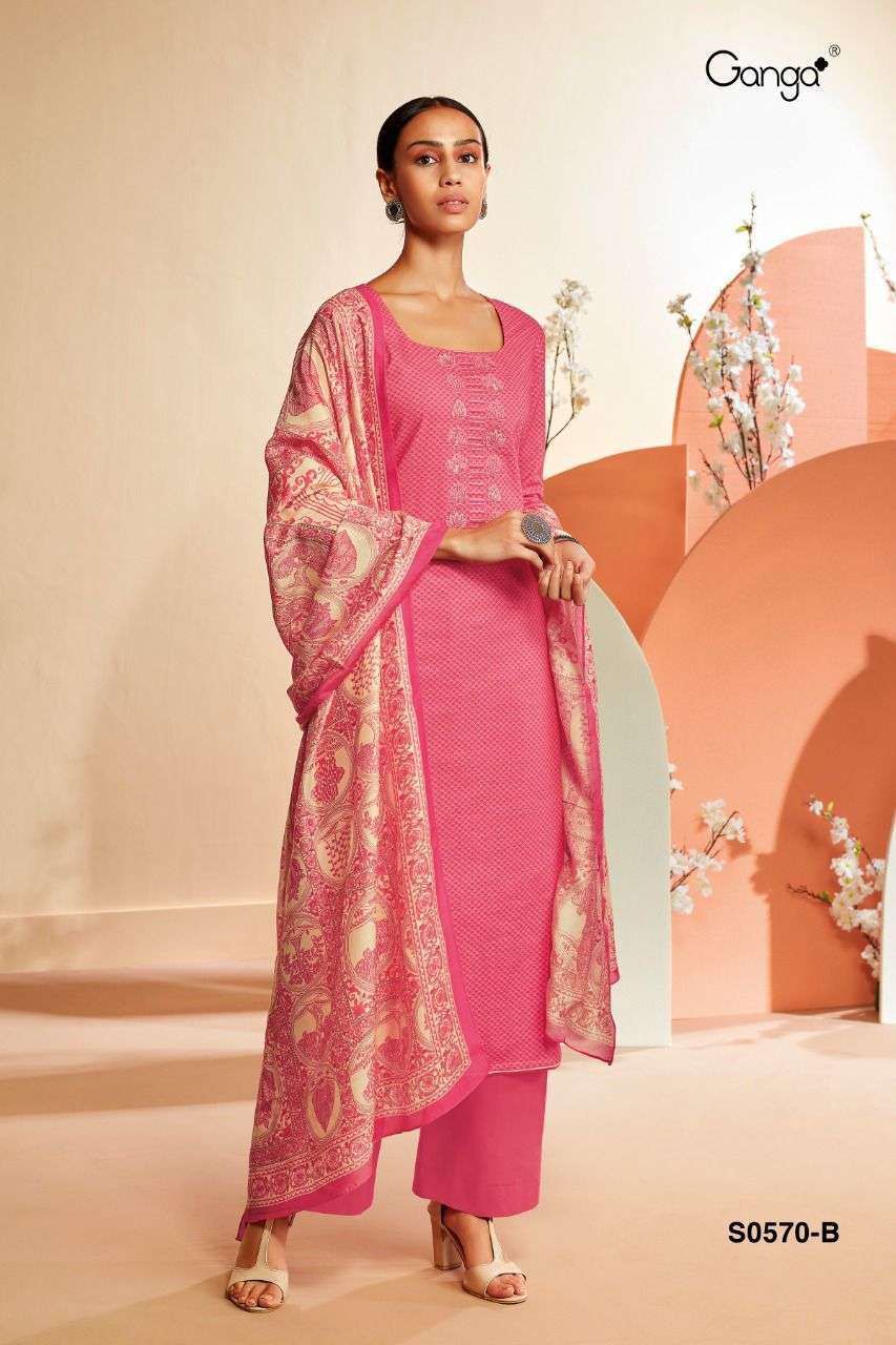 Ganga Savea 570 series Satin Cotton With Embroidery work dre...