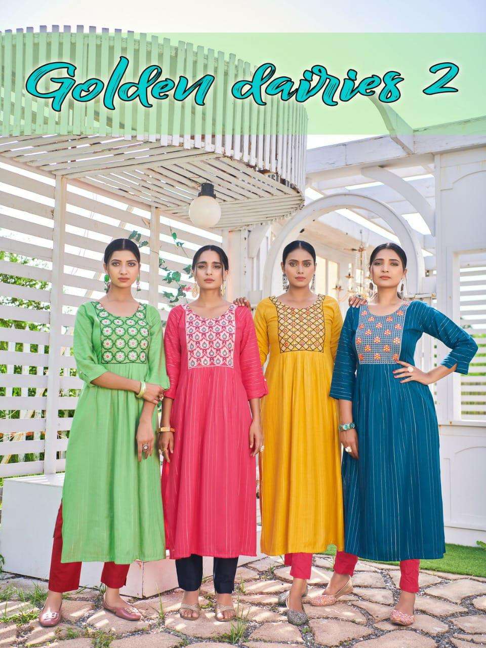 Golden Dairies Vol 2 Rayon With Embroidery Mirror Work Kurti...