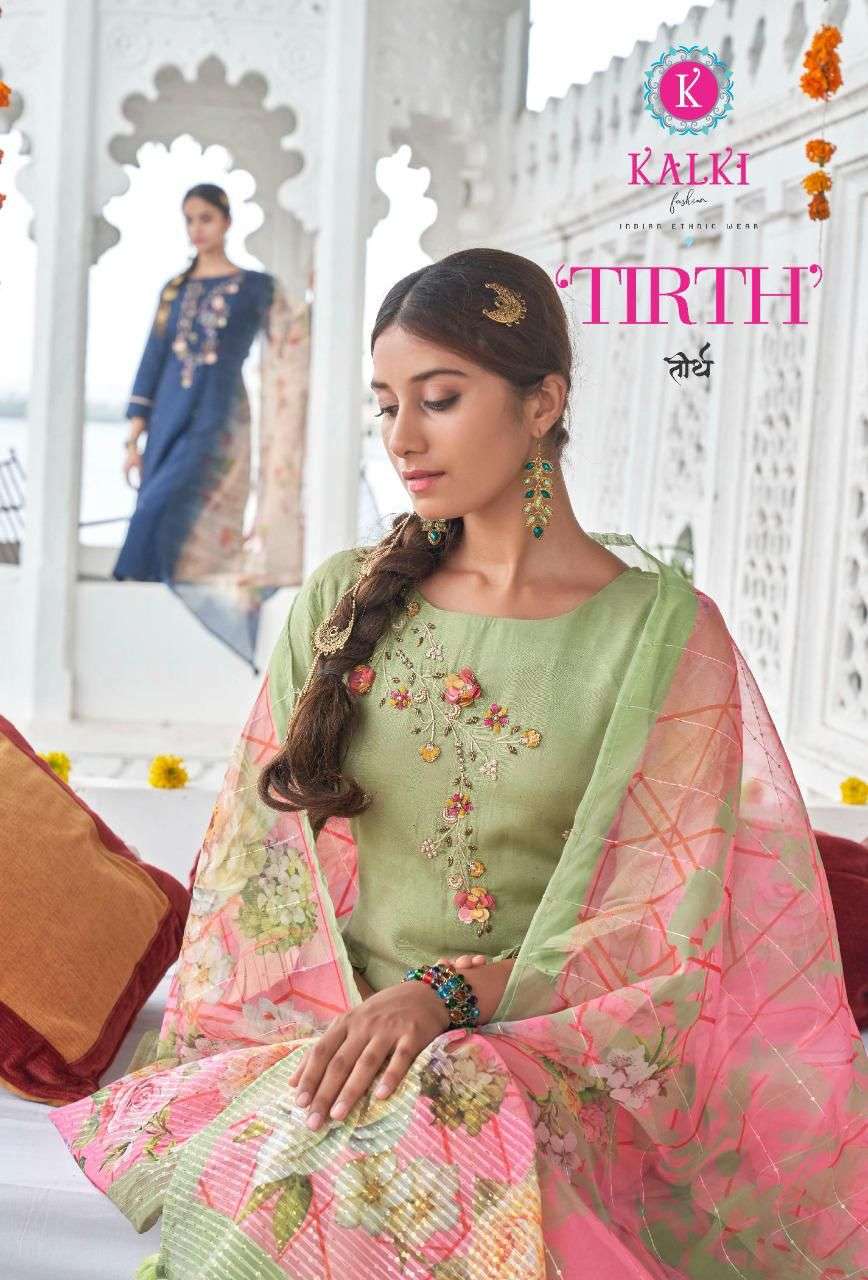 Kalki fashion Tirth Viscose Silk with hand Khatli Work Suits...