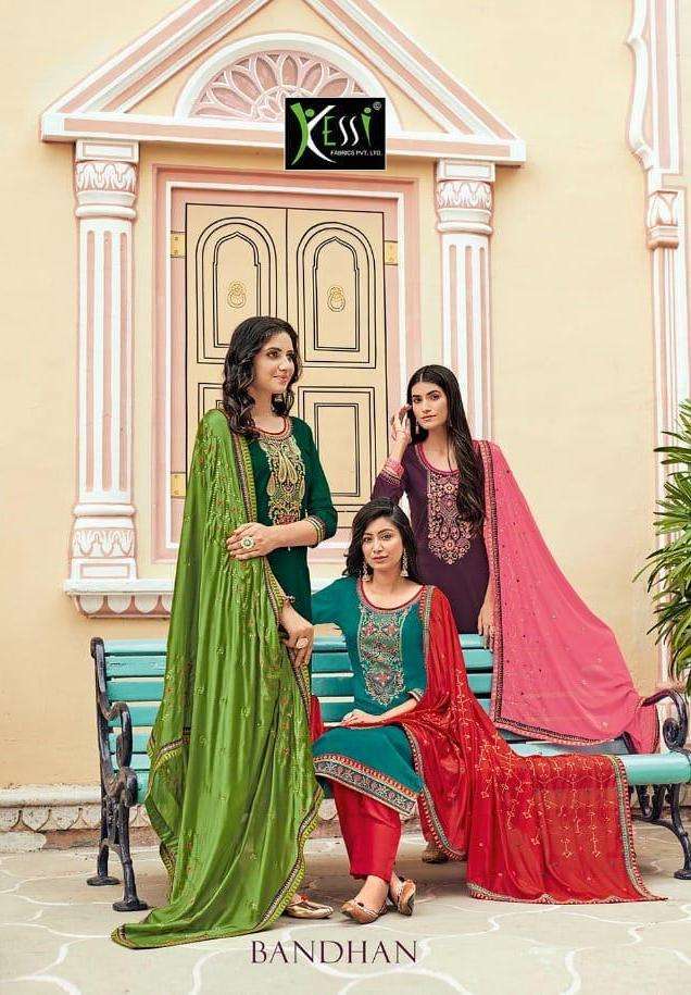 Kessi fabrics Bandhan Jam silk With Embroidery Work dress Ma...