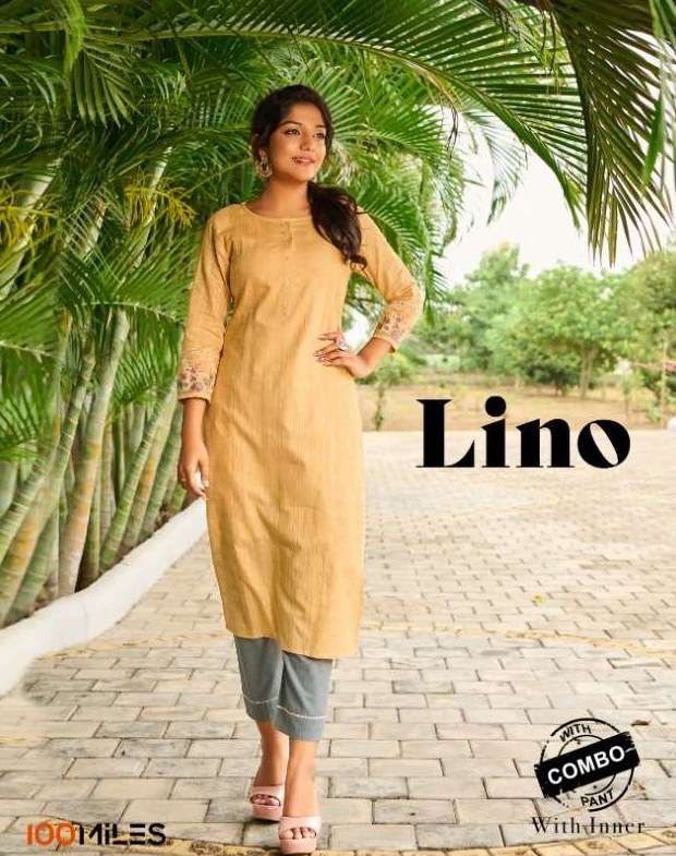 LINO BY 100 MILES COTTON KURTI WITH PANT COMBO SET AT WHOLES...