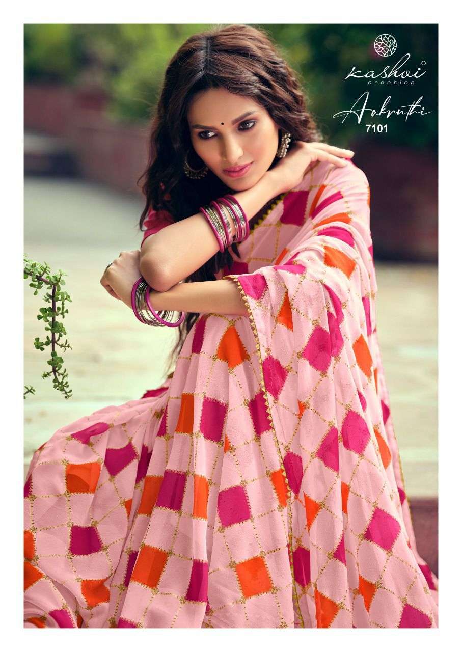 LT Fabrics Kashvi Aakruthi Georgette Gold Print With Fancy L...