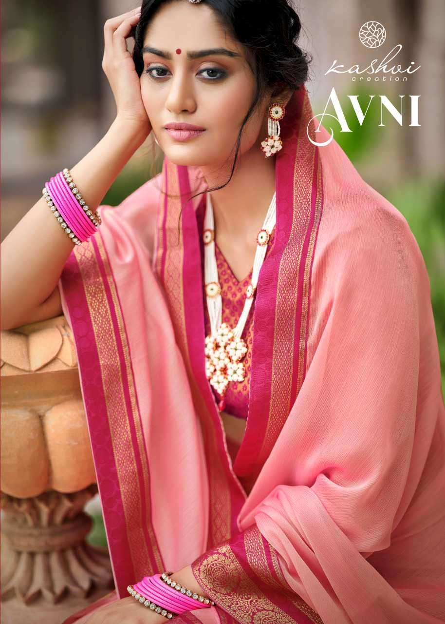 LT Fabrics Kashvi Avni Moss chiffon With Fancy lace Sarees C...