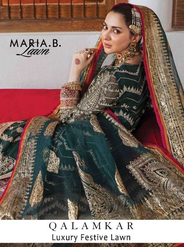Maria B Lawn Qalamkar Luxury festive Collection Faux Georget...
