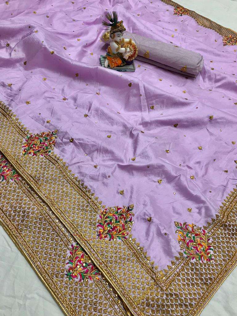 mushroom silk with multi embroidery work saree collection