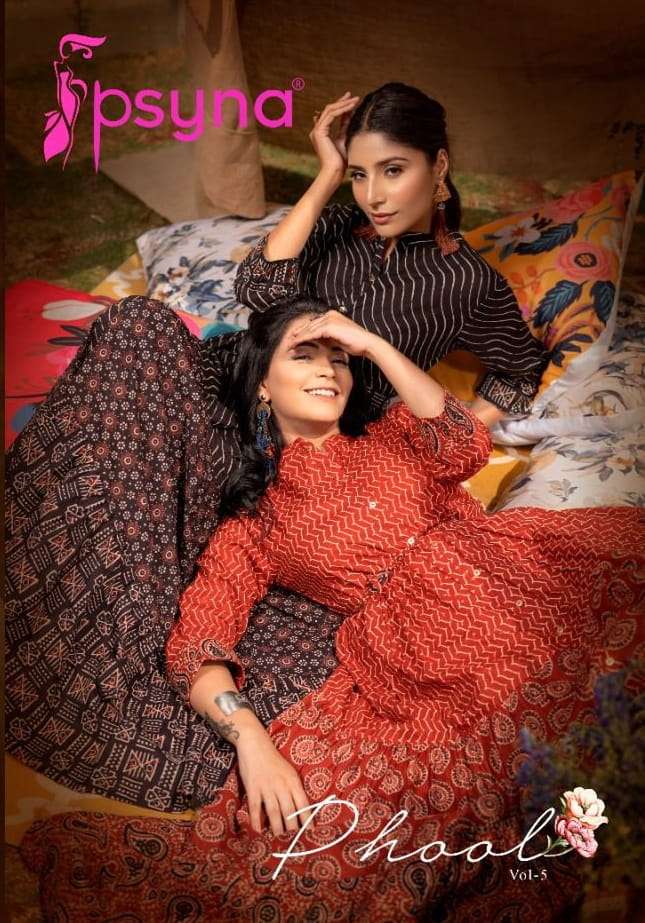Psyna Phool Vol 5 Cotton Cambric Printed Long gown Style Kur...