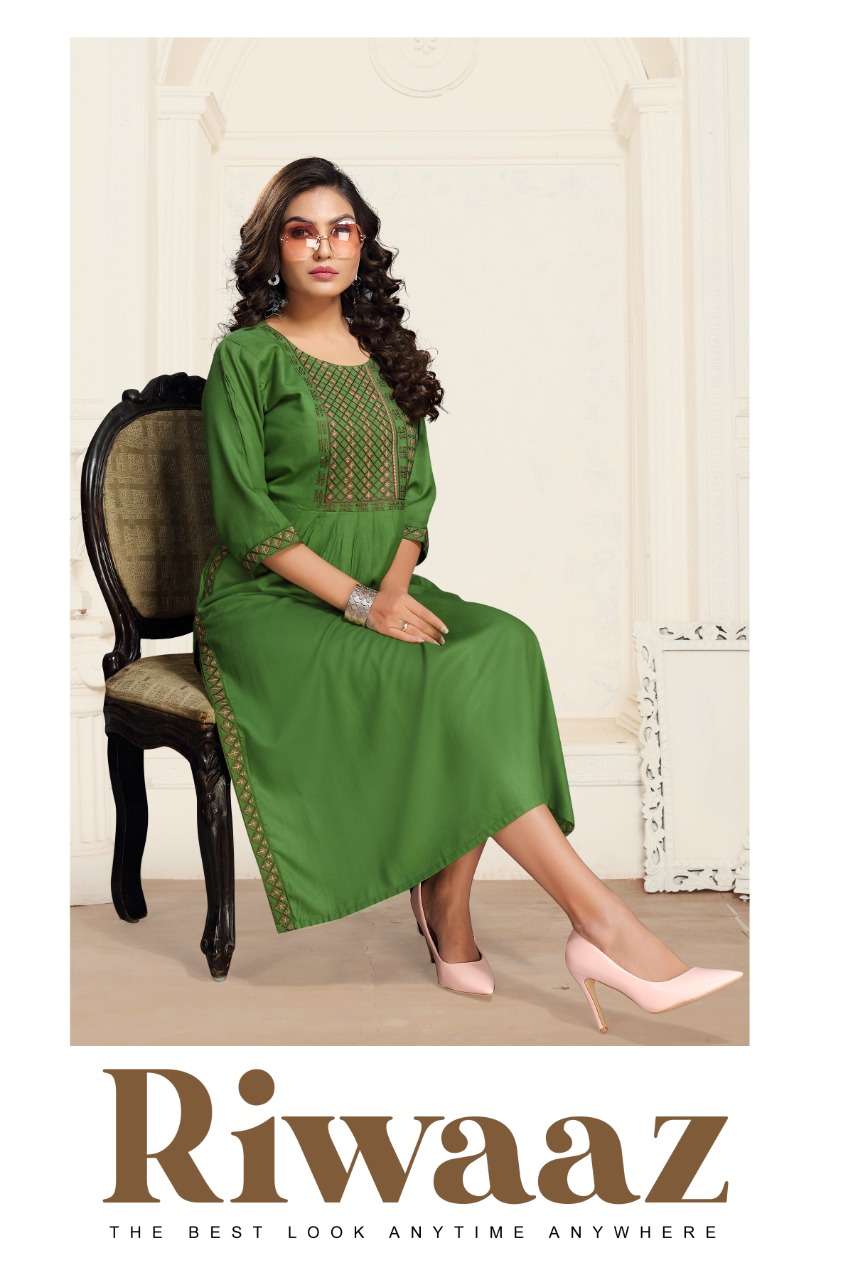 Riwaaz Rayon With Embroidery Work Frock Style Kurtis collect...