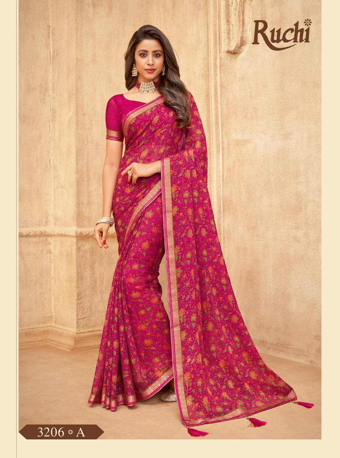 RUCHI VAANI CHIFFON WITH ATTACHED BORDER SAREE COLLECTION 01
