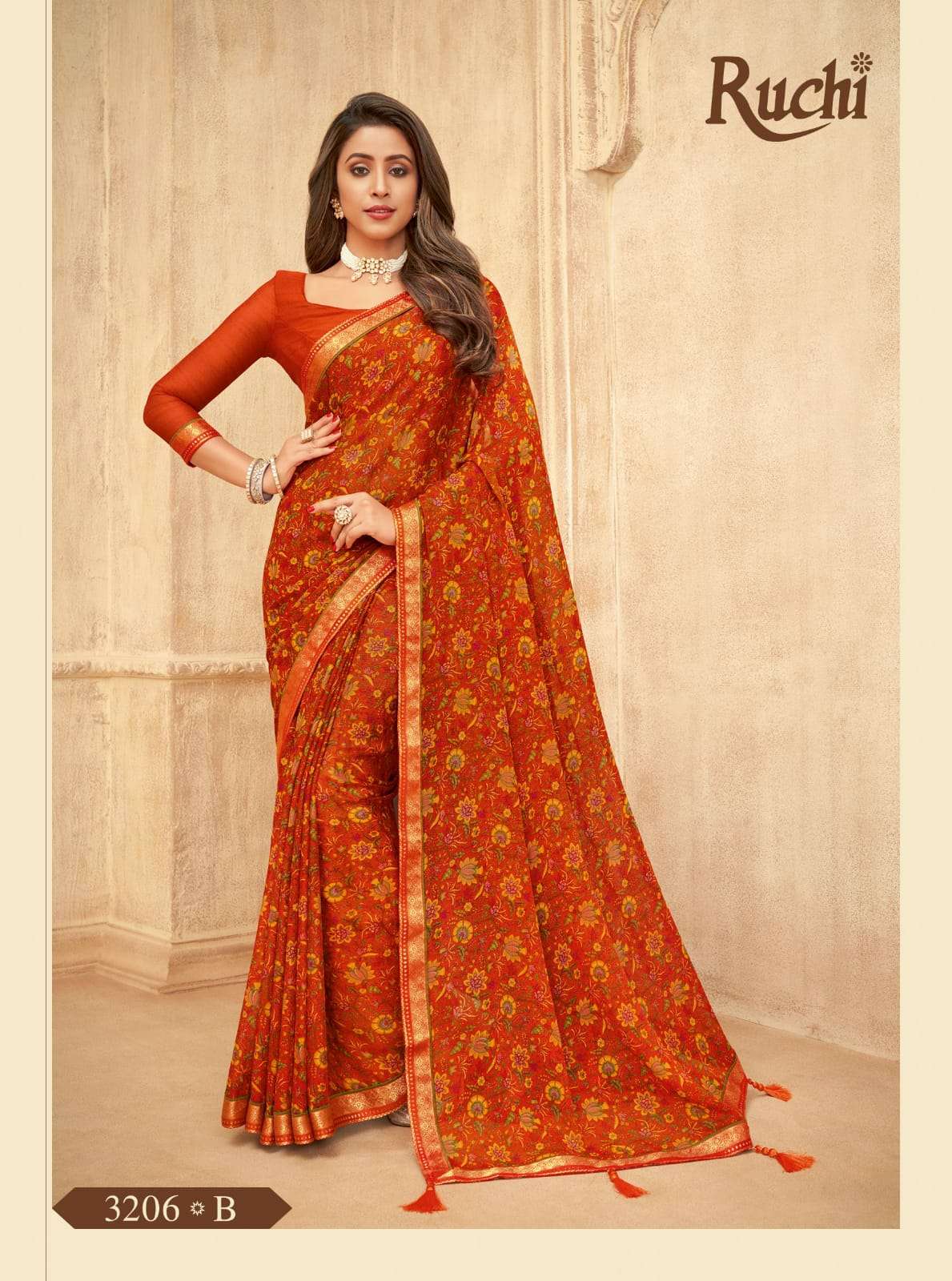 RUCHI VAANI CHIFFON WITH ATTACHED BORDER SAREE COLLECTION 04