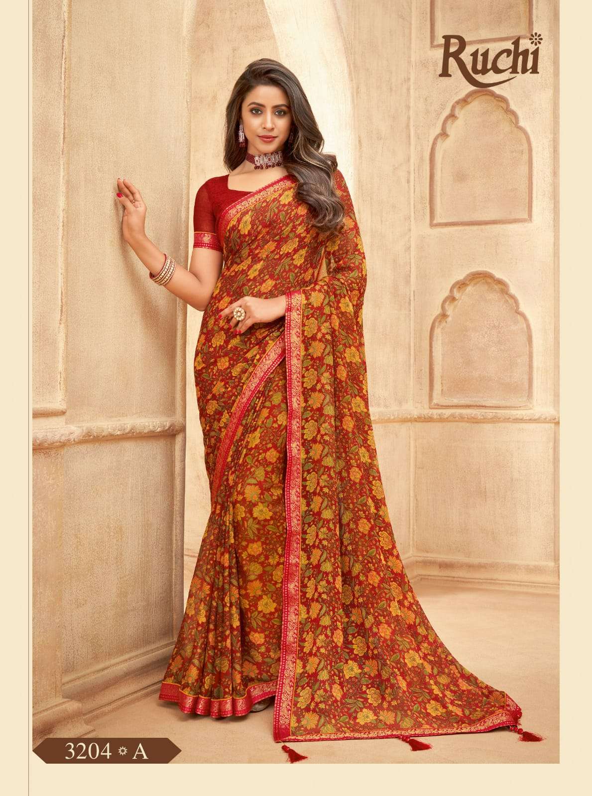 RUCHI VAANI CHIFFON WITH ATTACHED BORDER SAREE COLLECTION 05