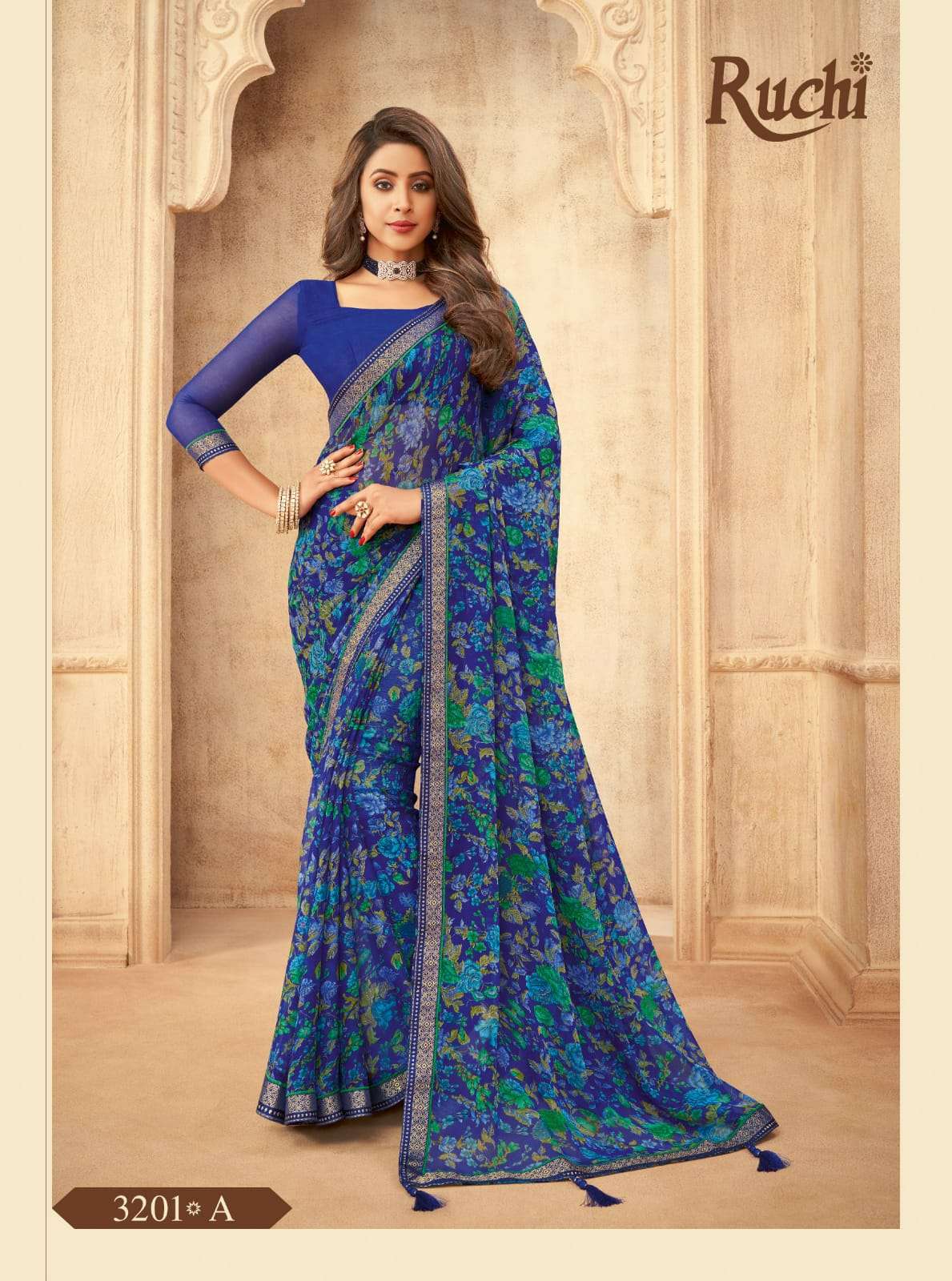 RUCHI VAANI CHIFFON WITH ATTACHED BORDER SAREE COLLECTION 07