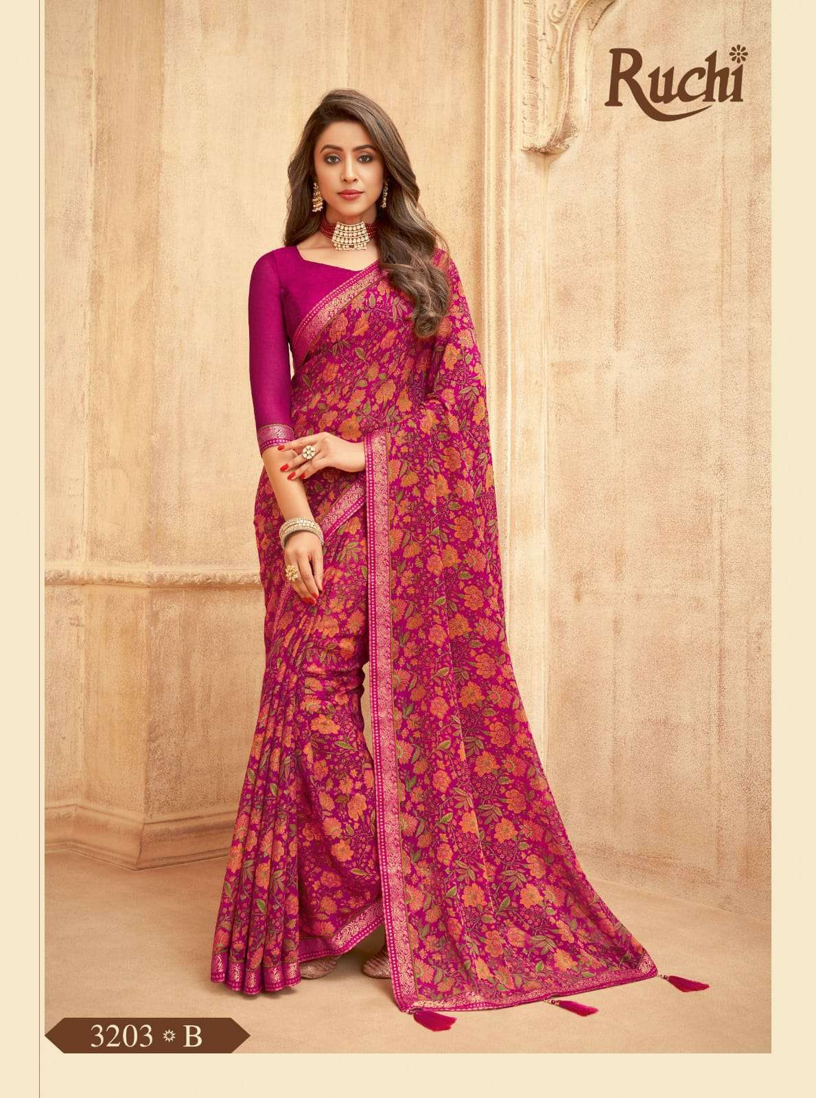 RUCHI VAANI CHIFFON WITH ATTACHED BORDER SAREE COLLECTION 09