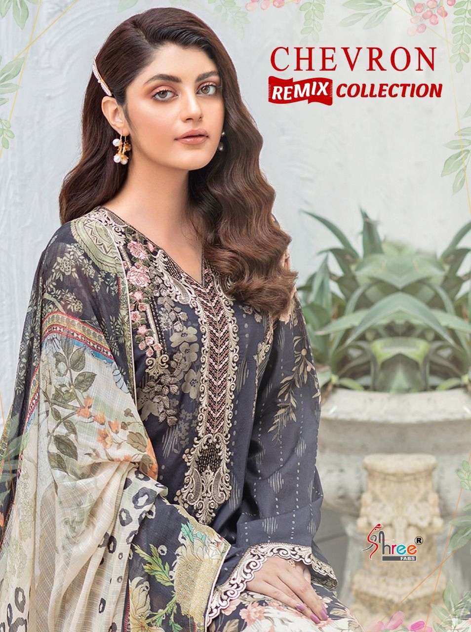 Shree Fabs Chevron Remix Collection Lawn Cotton print With E...