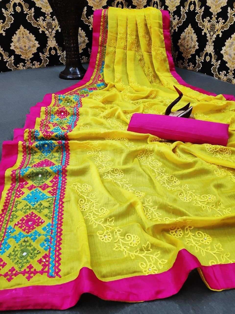 SOFT MOSS CHIFFON WITH MULTI EMBROIDERY WORK SAREE COLLECTIO...